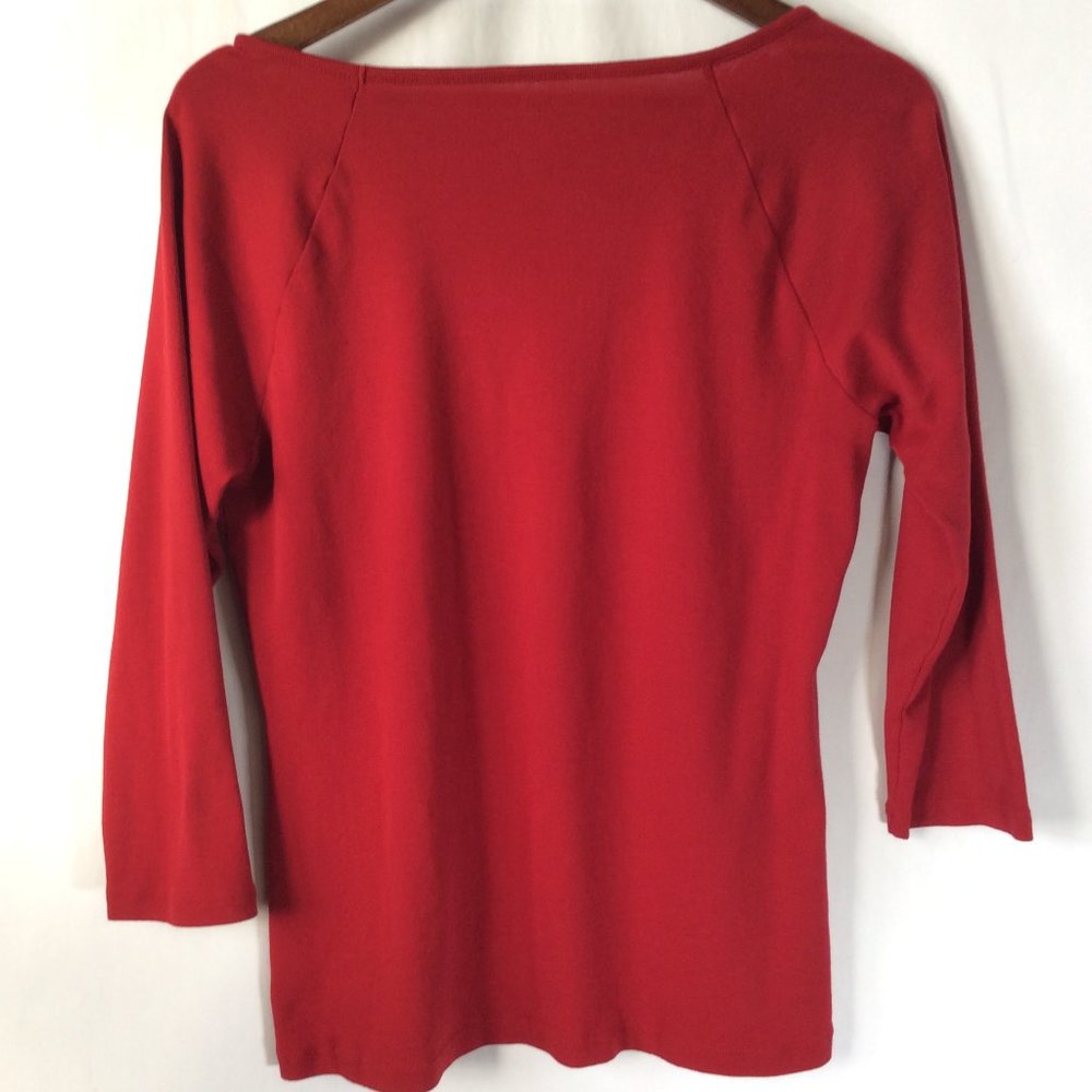 Talbot's Red Blouse with 3/4 Sleeves and Button Accent on Shoulders - Picture 5 of 6